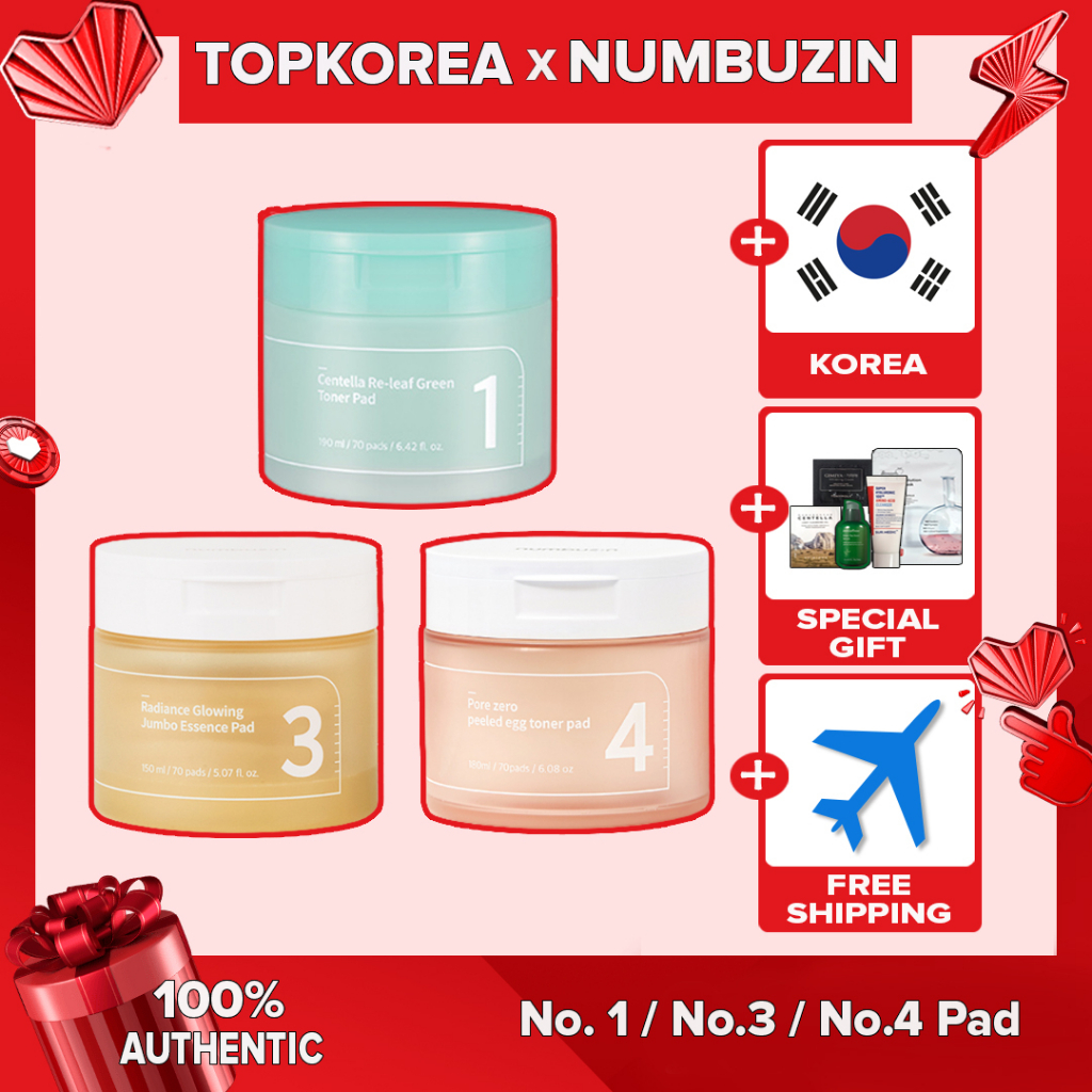 ★Numbuzin★   No 1. Centella Re-leaf Green Toner Pad // No.3 Radiance Glowing Jumbo Essence Pad  // No. 4 Pore Agent peeled egg toner pad 70 sheets / TOPKOREA / Shipping from korea